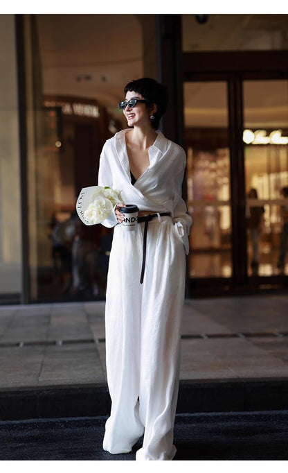 Women's Linen Shirt & Wide Leg Pants Set