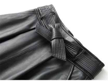 Women's High Waist PU Leather A-Line Midi Skirt