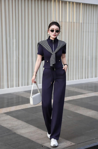 Women's Short Sleeve Top & Wide Leg Pants Set