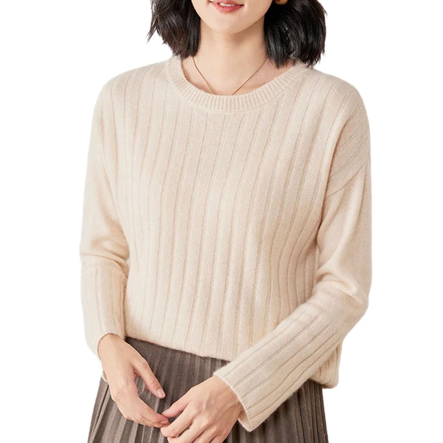 Women's Cashmere O-Neck Striped Sweater