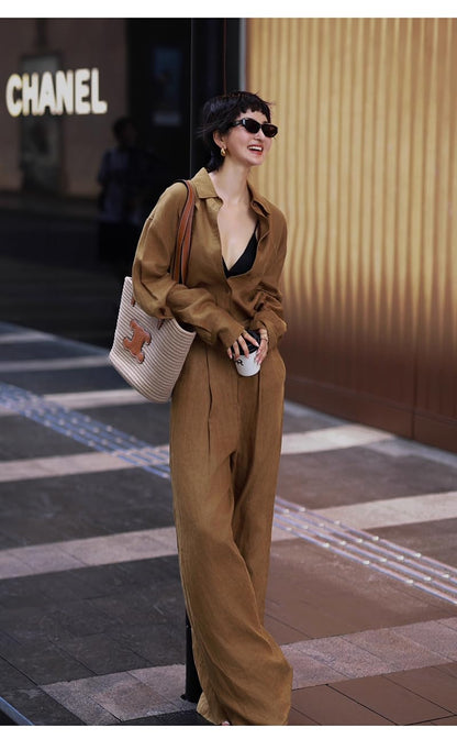 Women's Linen Shirt & Wide Leg Pants Set