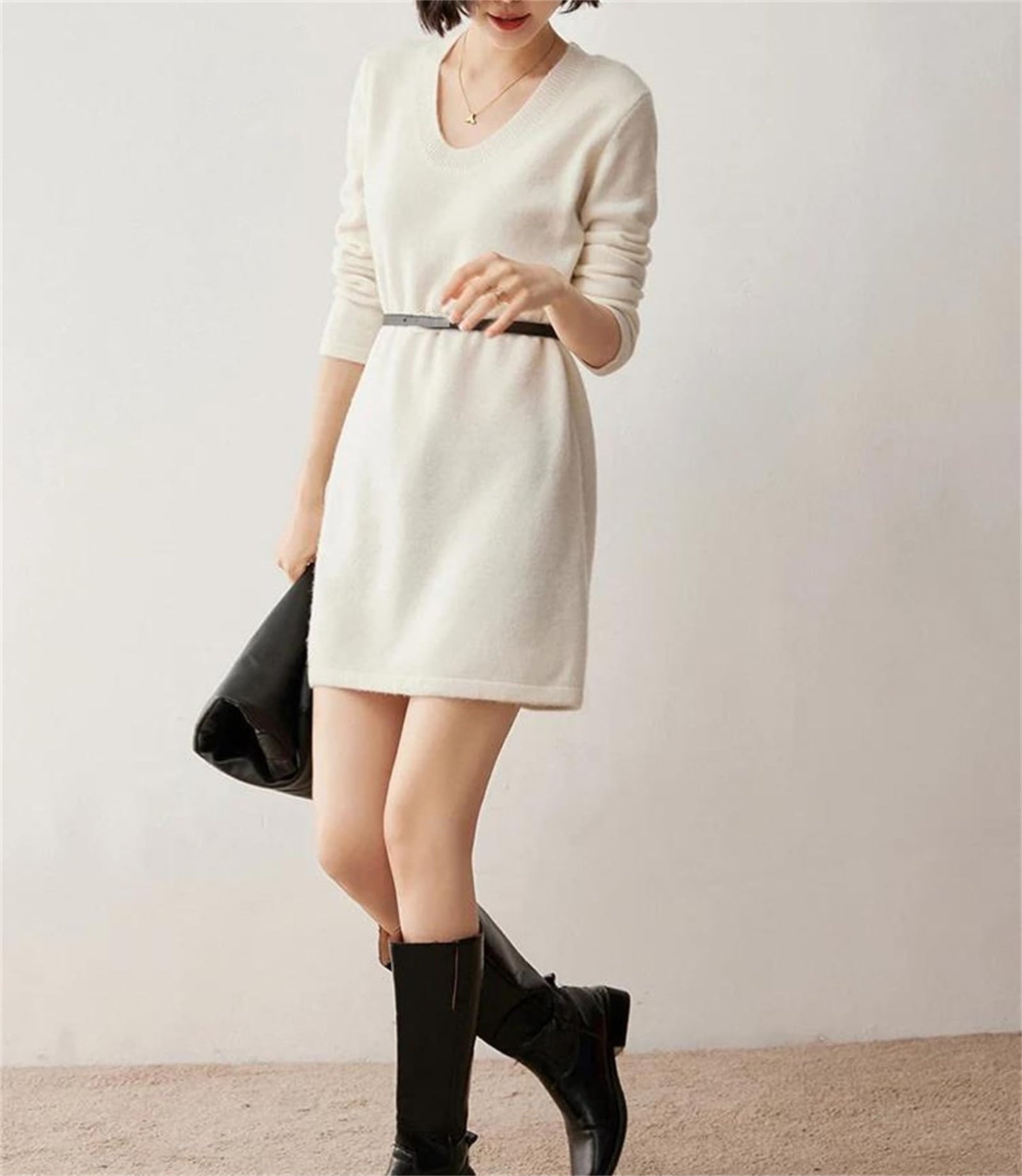 Women's O-Neck Knit Sweater Dress