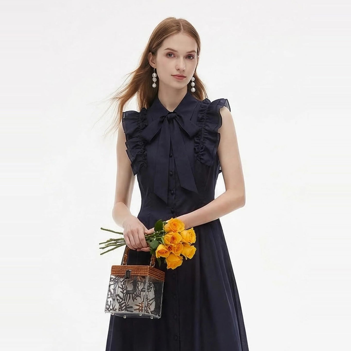 Women's Linen Blend Midi Shirt Dress