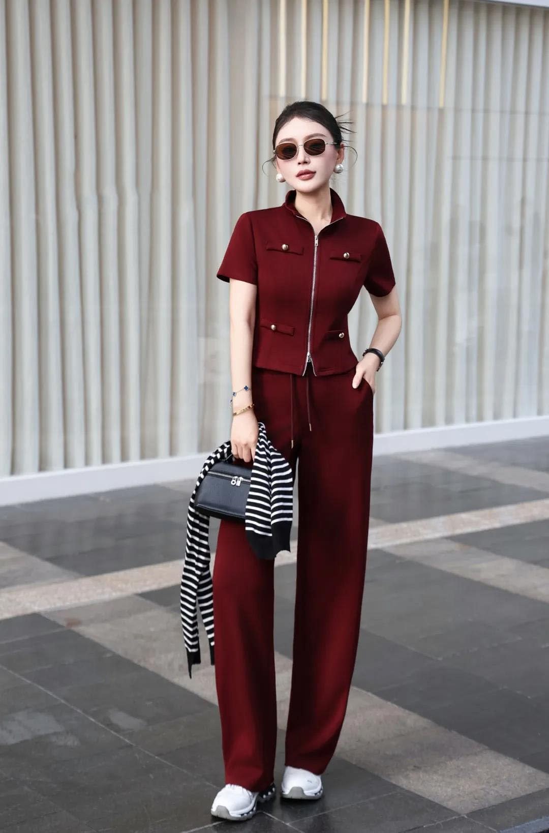 Women's Short Sleeve Top & Wide Leg Pants Set