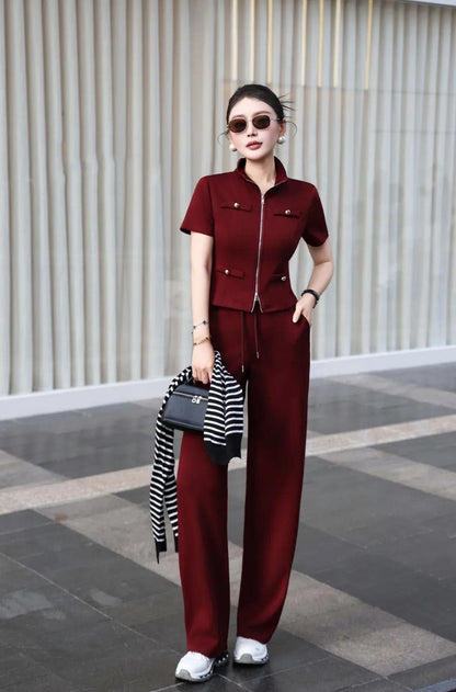 Women's Short Sleeve Top & Wide Leg Pants Set