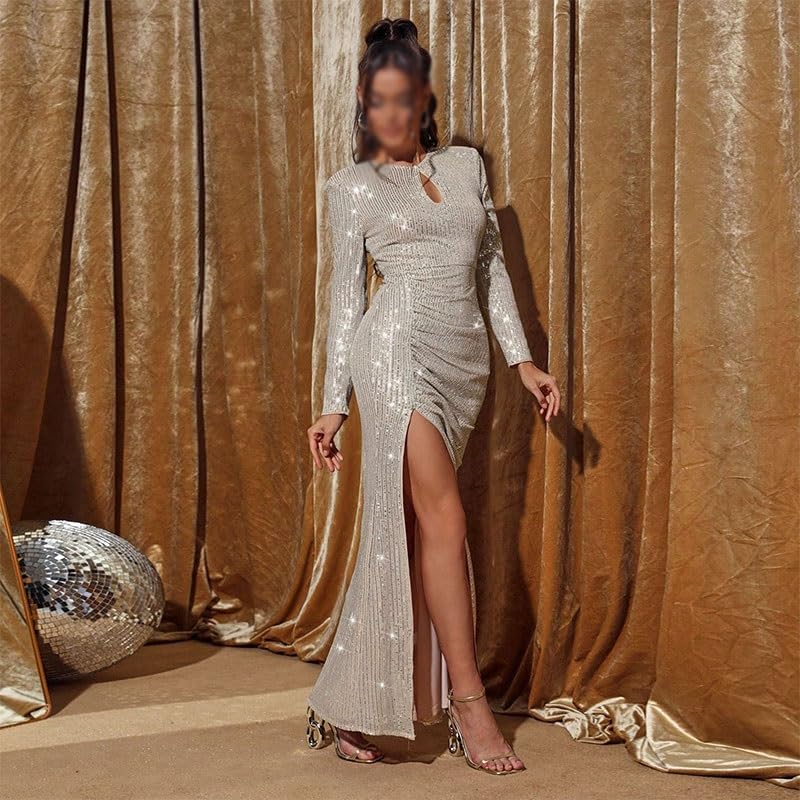Women's Sequined Long Sleeve Evening Gown
