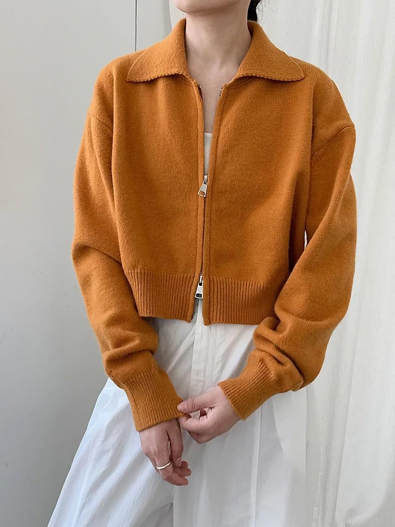 Women's O-Neck Zipper Knit Cardigan