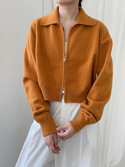 Women's O-Neck Zipper Knit Cardigan