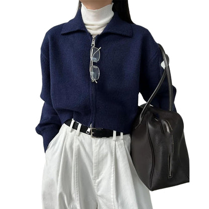 Women's O-Neck Zipper Knit Cardigan