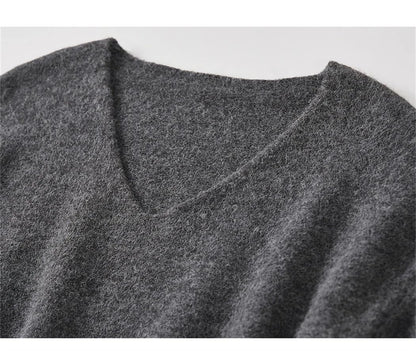 Women's V-Neck Knit Mid-Length Dress