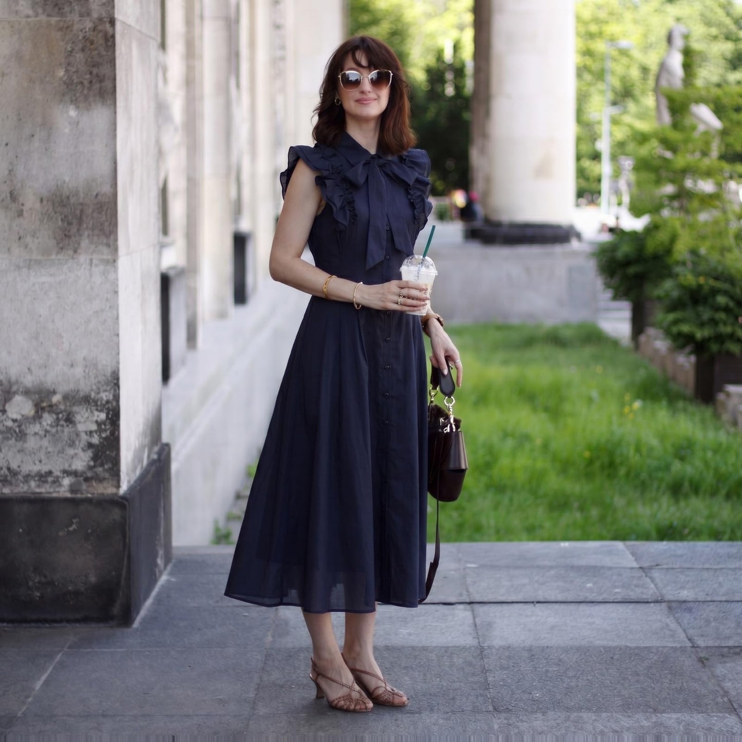 Women's Linen Blend Midi Shirt Dress