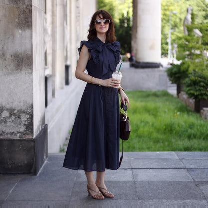 Women's Linen Blend Midi Shirt Dress