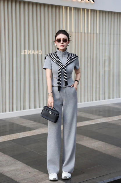 Women's Short Sleeve Top & Wide Leg Pants Set