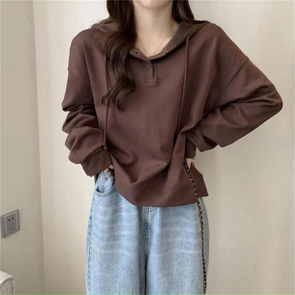 Women's Button Front Hoodie Sweatshirt