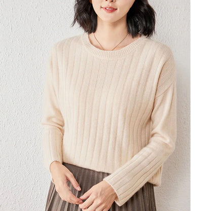 Women's Cashmere O-Neck Striped Sweater