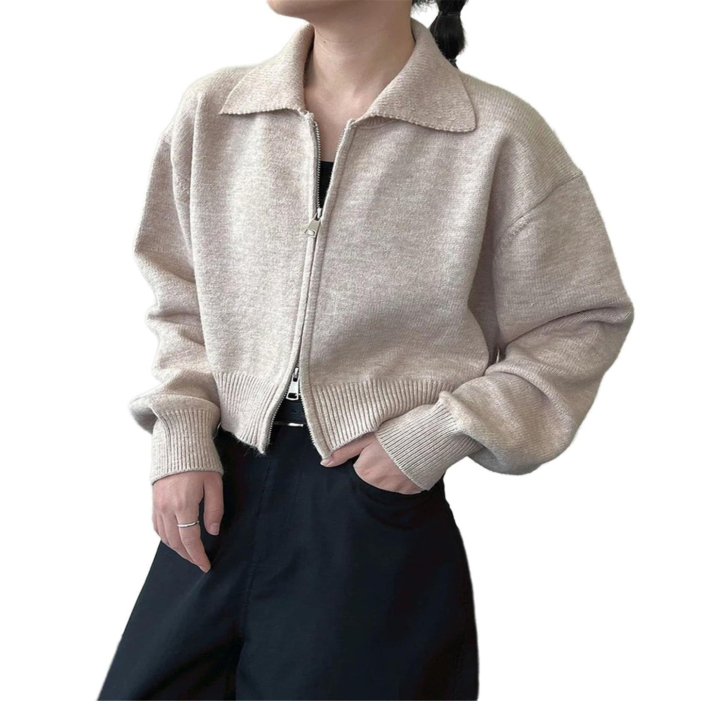 Women's O-Neck Zipper Knit Cardigan
