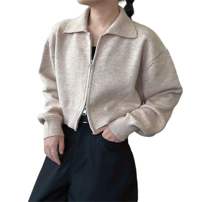 Women's O-Neck Zipper Knit Cardigan