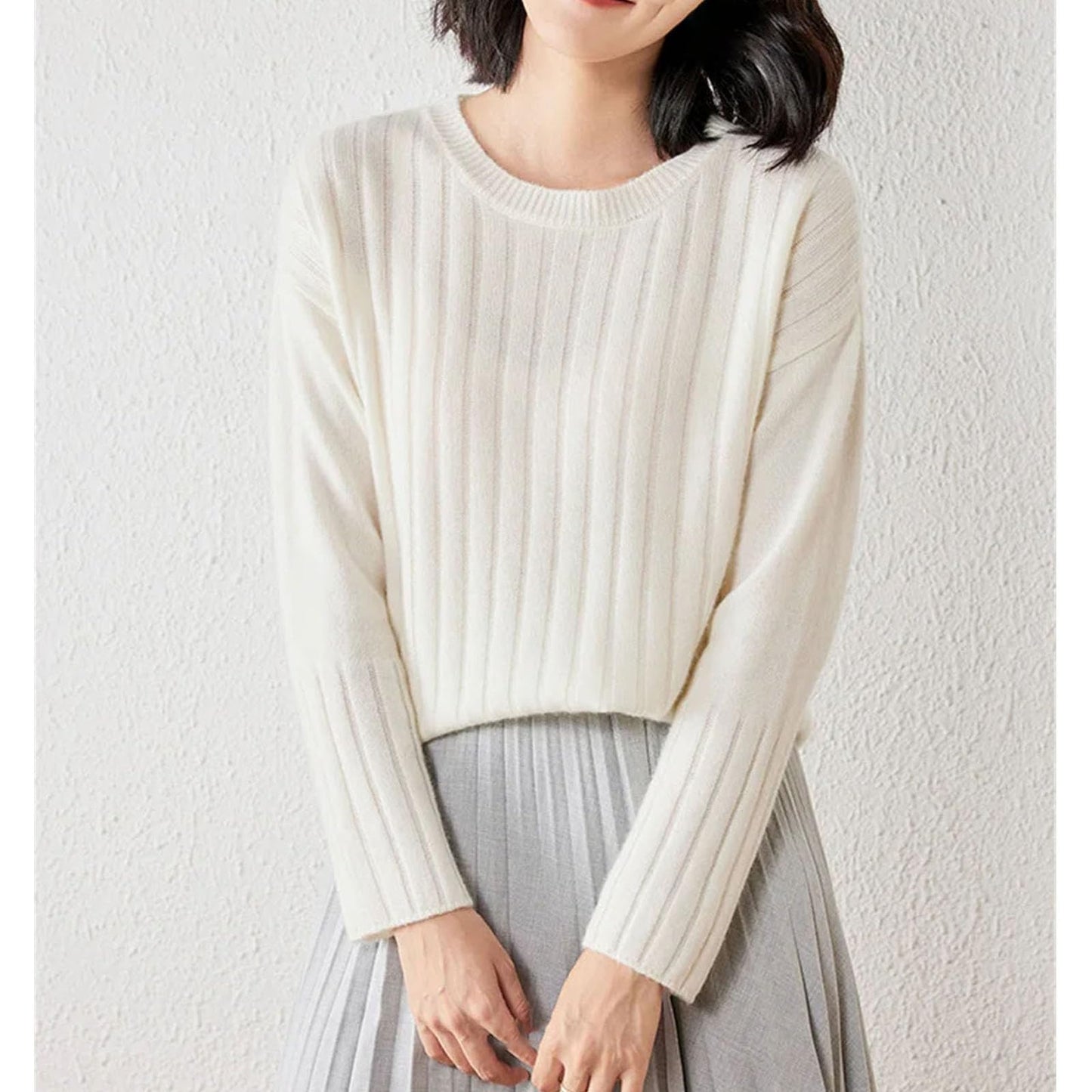 Women's Cashmere O-Neck Striped Sweater