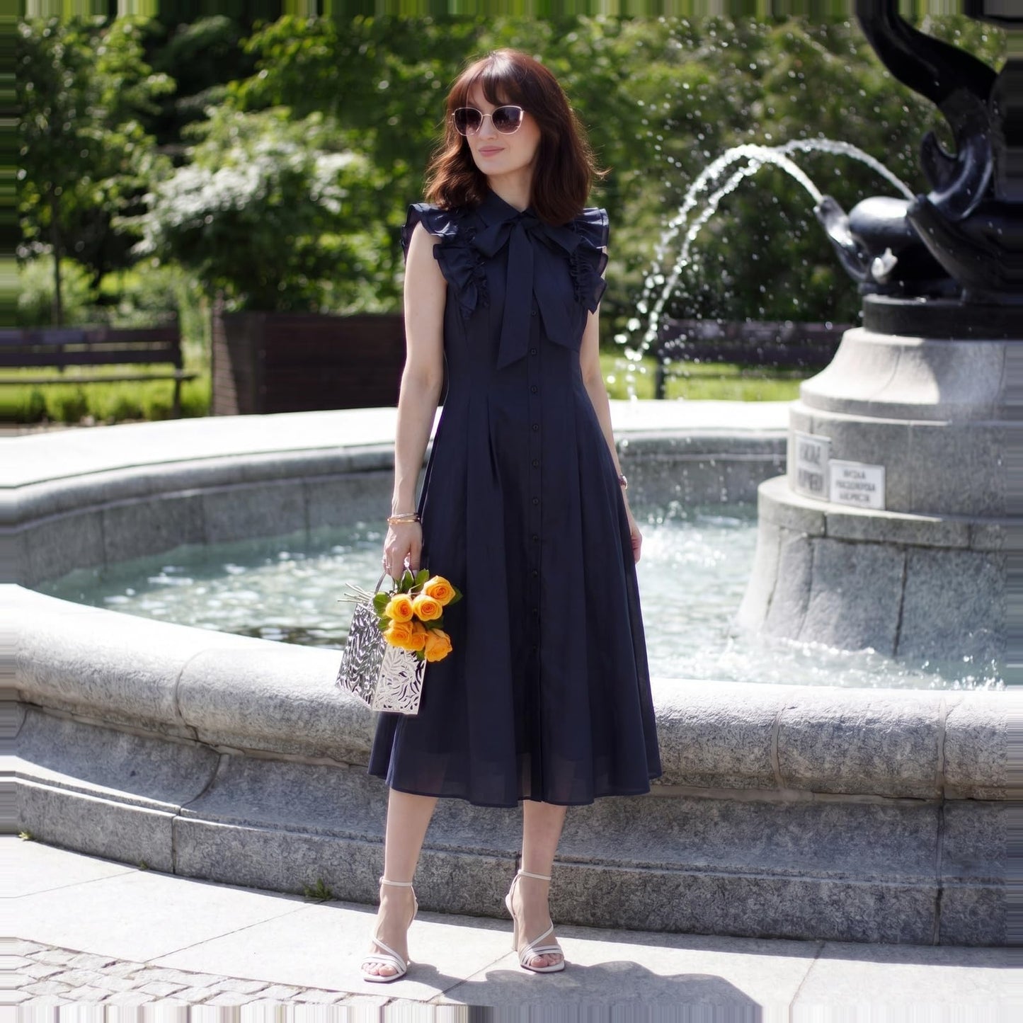 Women's Linen Blend Midi Shirt Dress