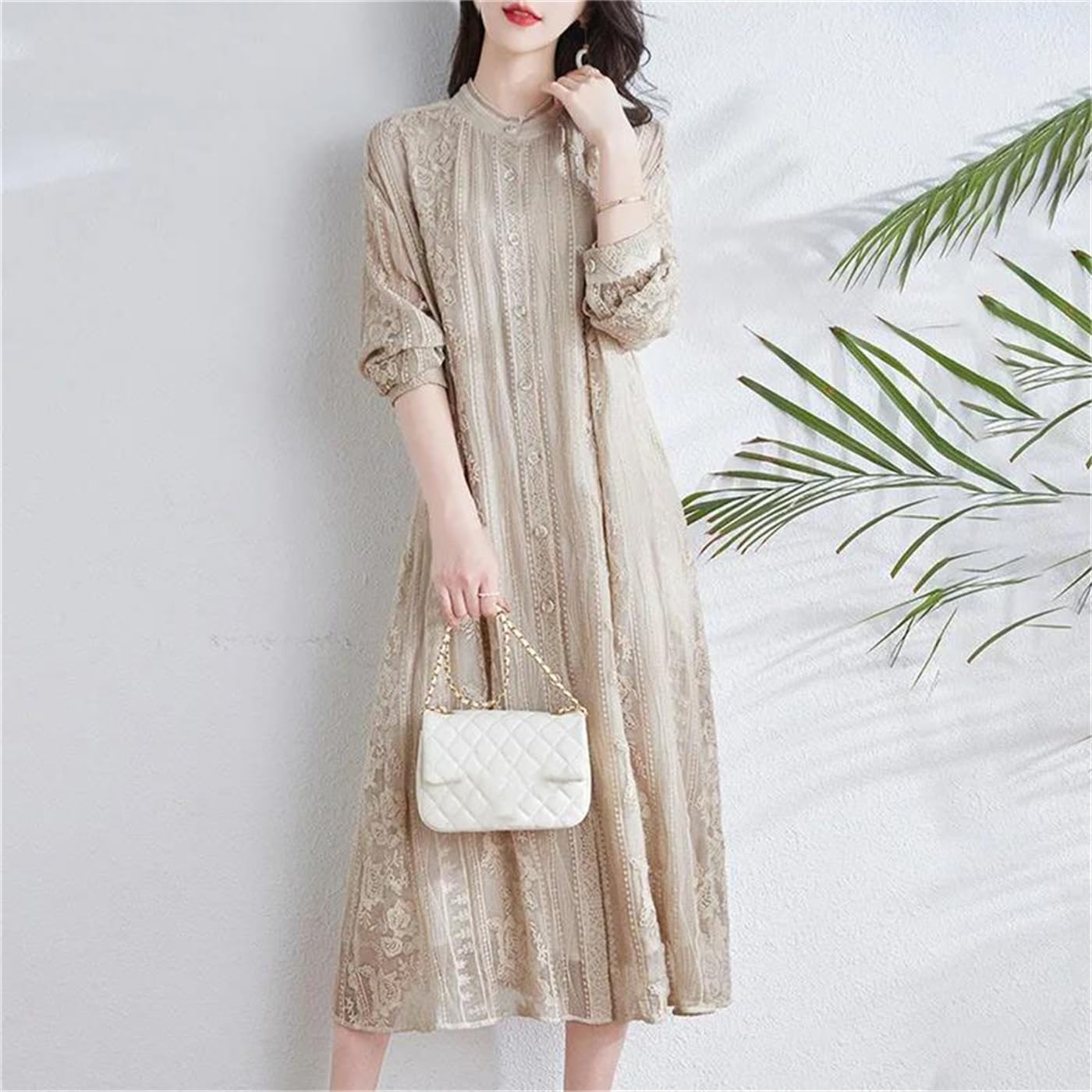 Women's O-Neck Embroidered A-Line Knee-Length Dress