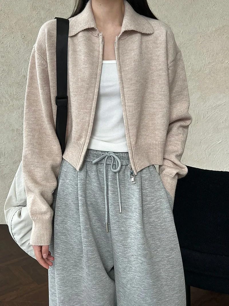 Women's O-Neck Zipper Knit Cardigan