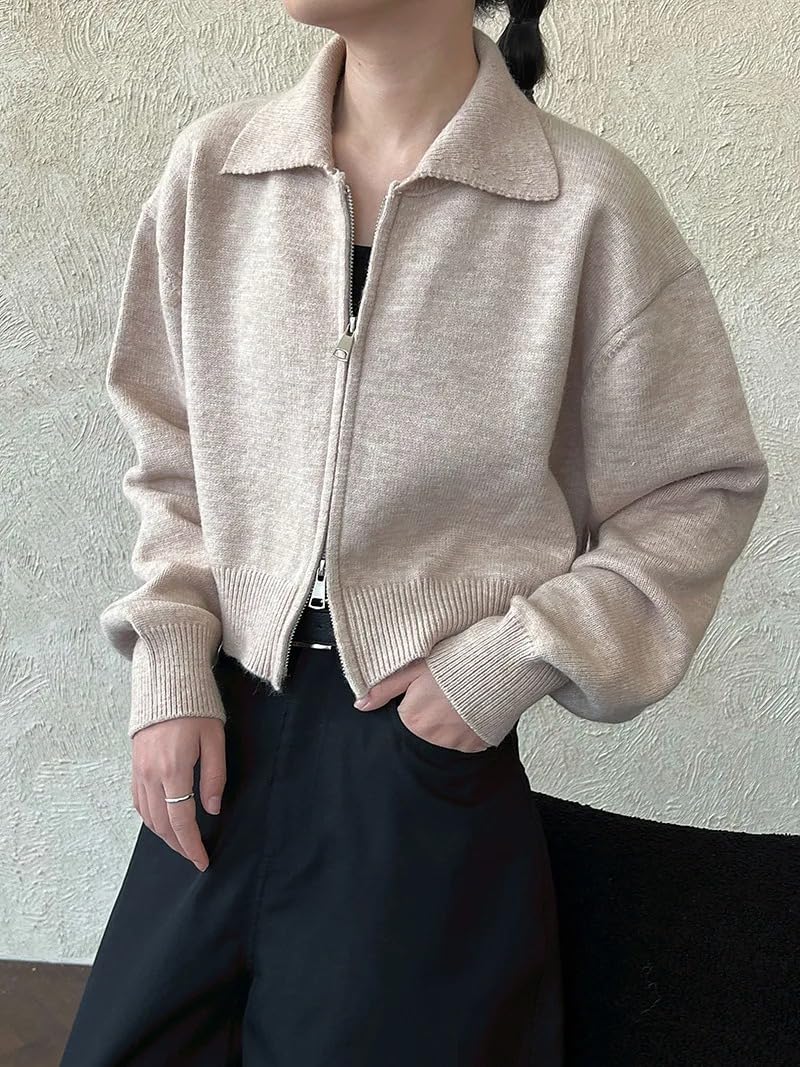 Women's O-Neck Zipper Knit Cardigan
