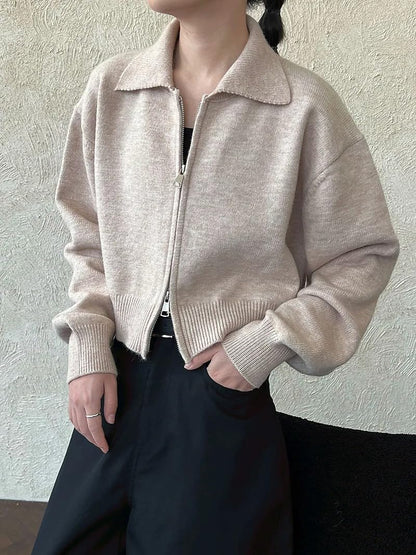 Women's O-Neck Zipper Knit Cardigan