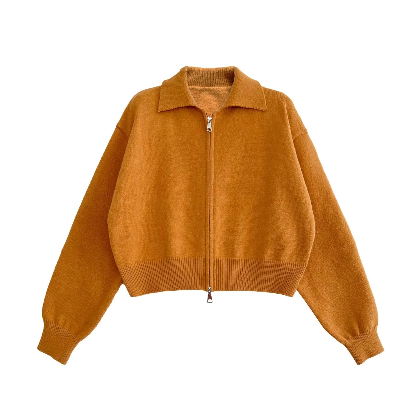 Women's O-Neck Zipper Knit Cardigan
