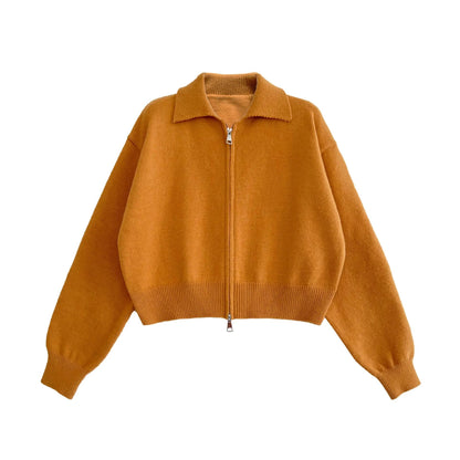 Women's O-Neck Zipper Knit Cardigan