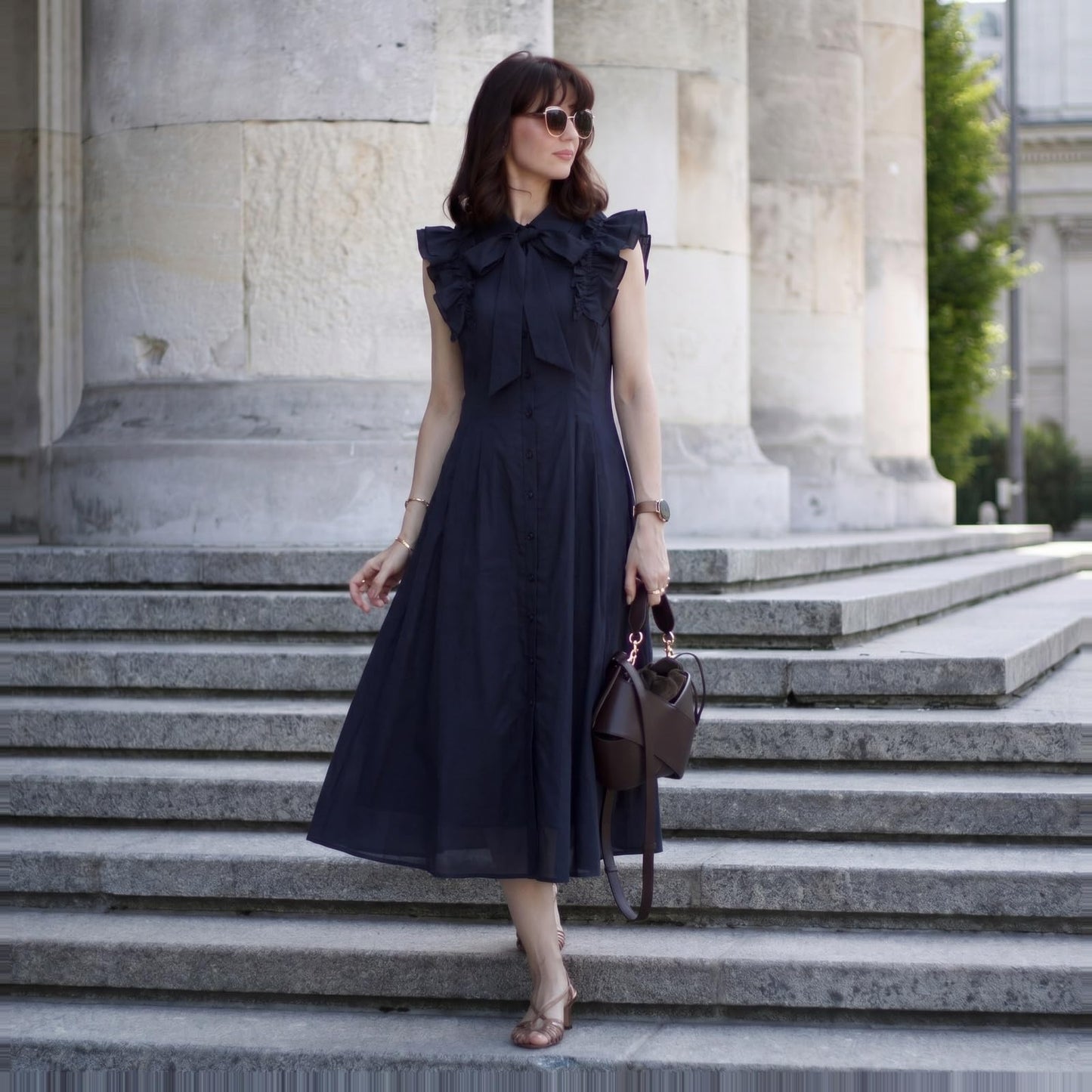 Women's Linen Blend Midi Shirt Dress