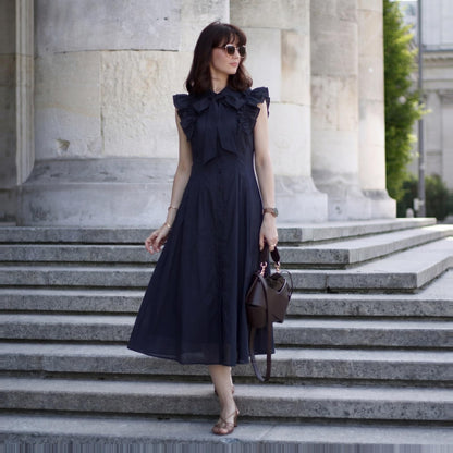Women's Linen Blend Midi Shirt Dress