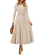 Women's Long Sleeve Pleated Knit Midi Dress