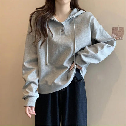 Women's Button Front Hoodie Sweatshirt