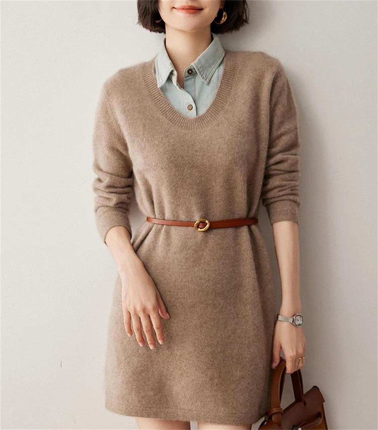 Women's O-Neck Knit Sweater Dress
