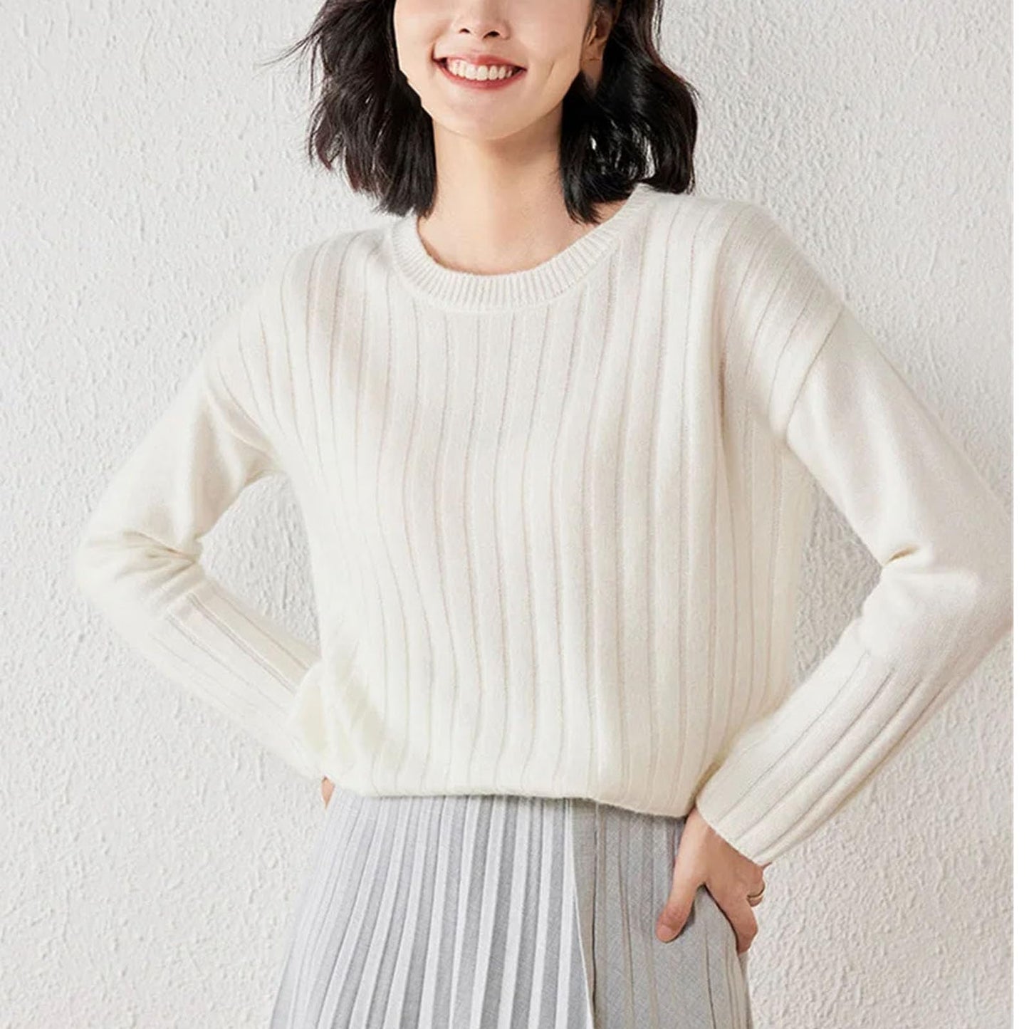 Women's Cashmere O-Neck Striped Sweater