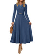 Women's Long Sleeve Pleated Knit Midi Dress