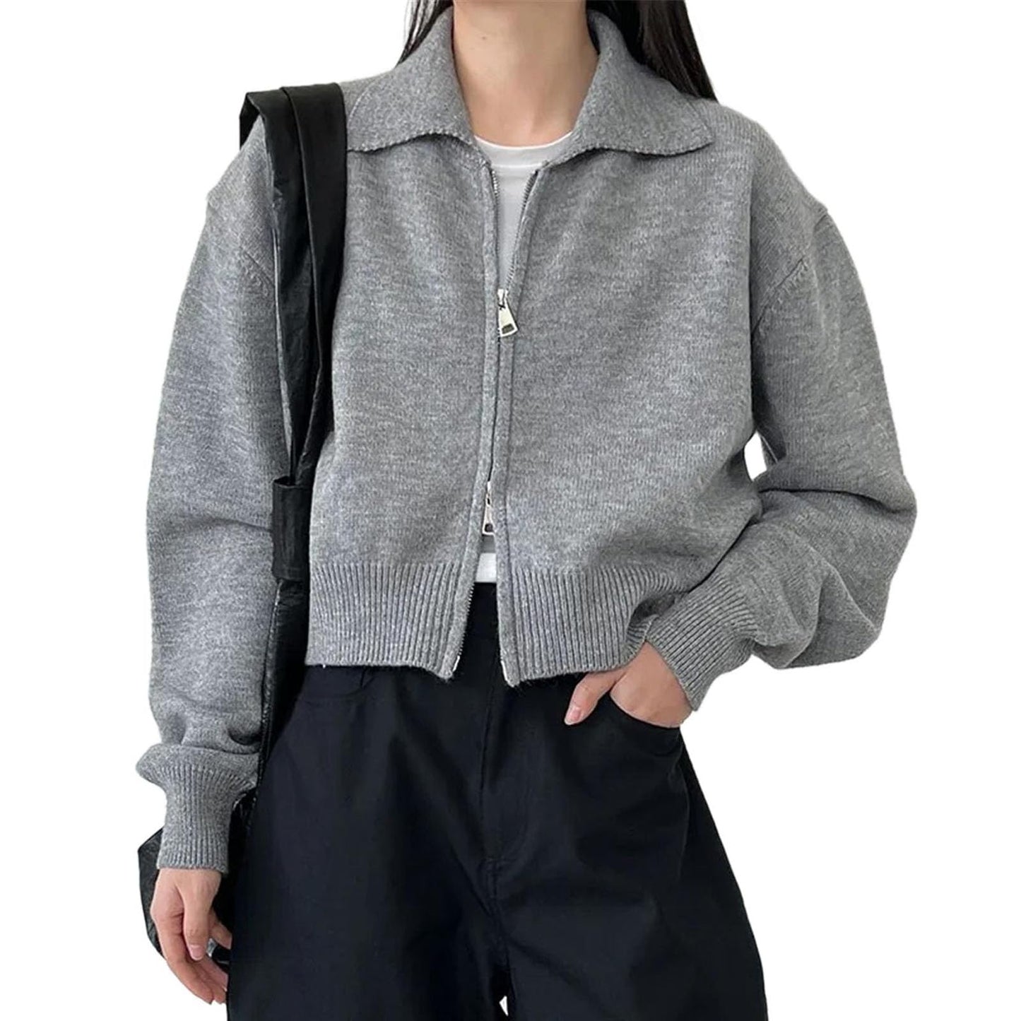 Women's O-Neck Zipper Knit Cardigan