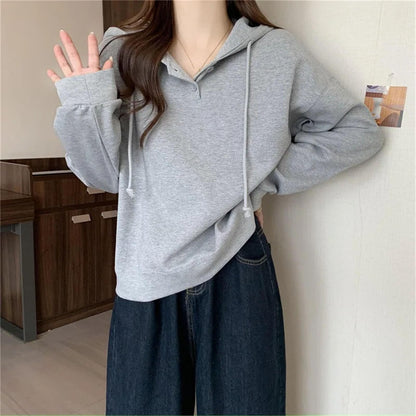 Women's Button Front Hoodie Sweatshirt