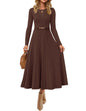 Women's Long Sleeve Pleated Knit Midi Dress