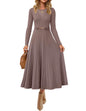Women's Long Sleeve Pleated Knit Midi Dress