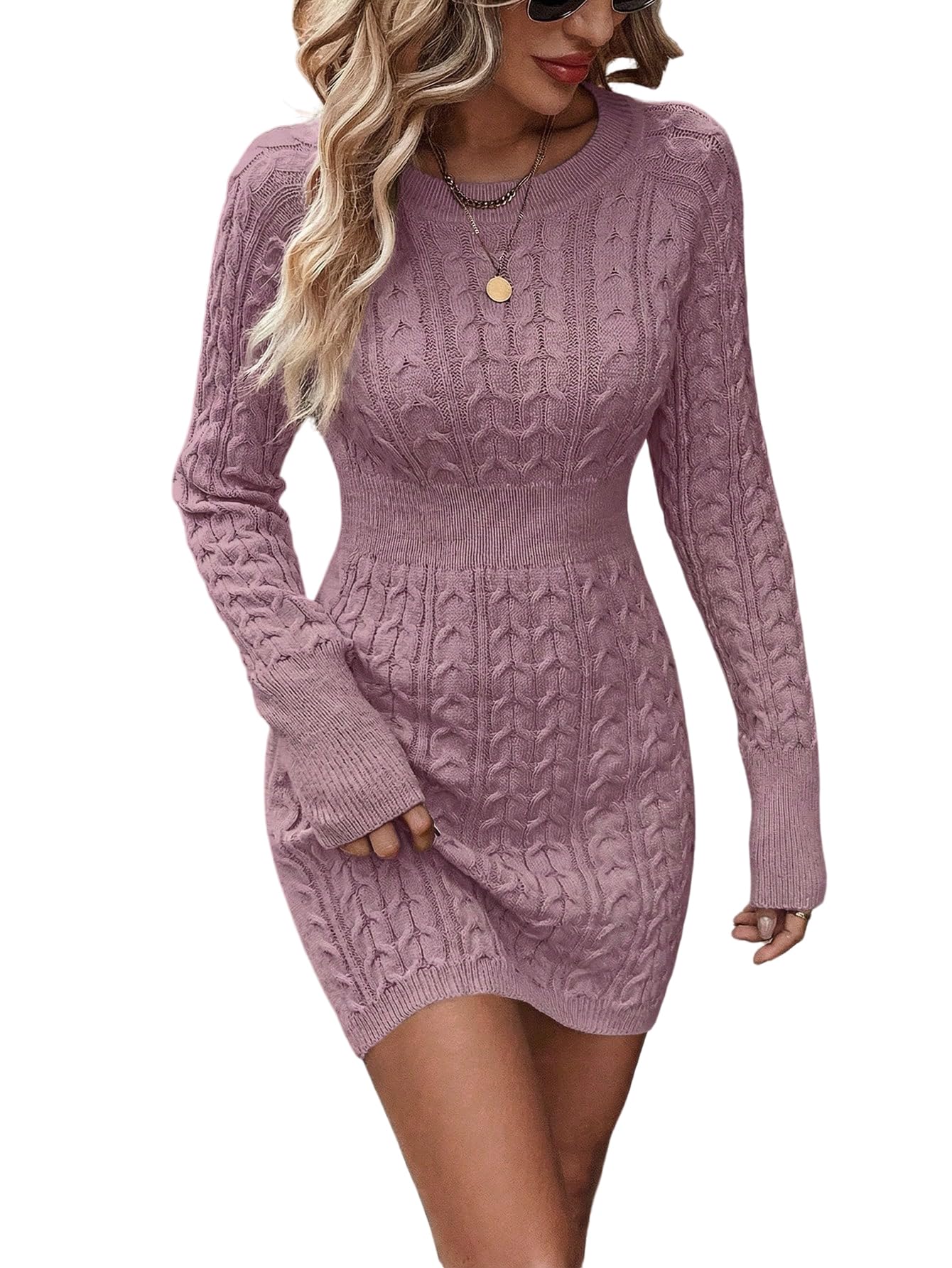 Women's Cable Knit Mini Sweater Dress