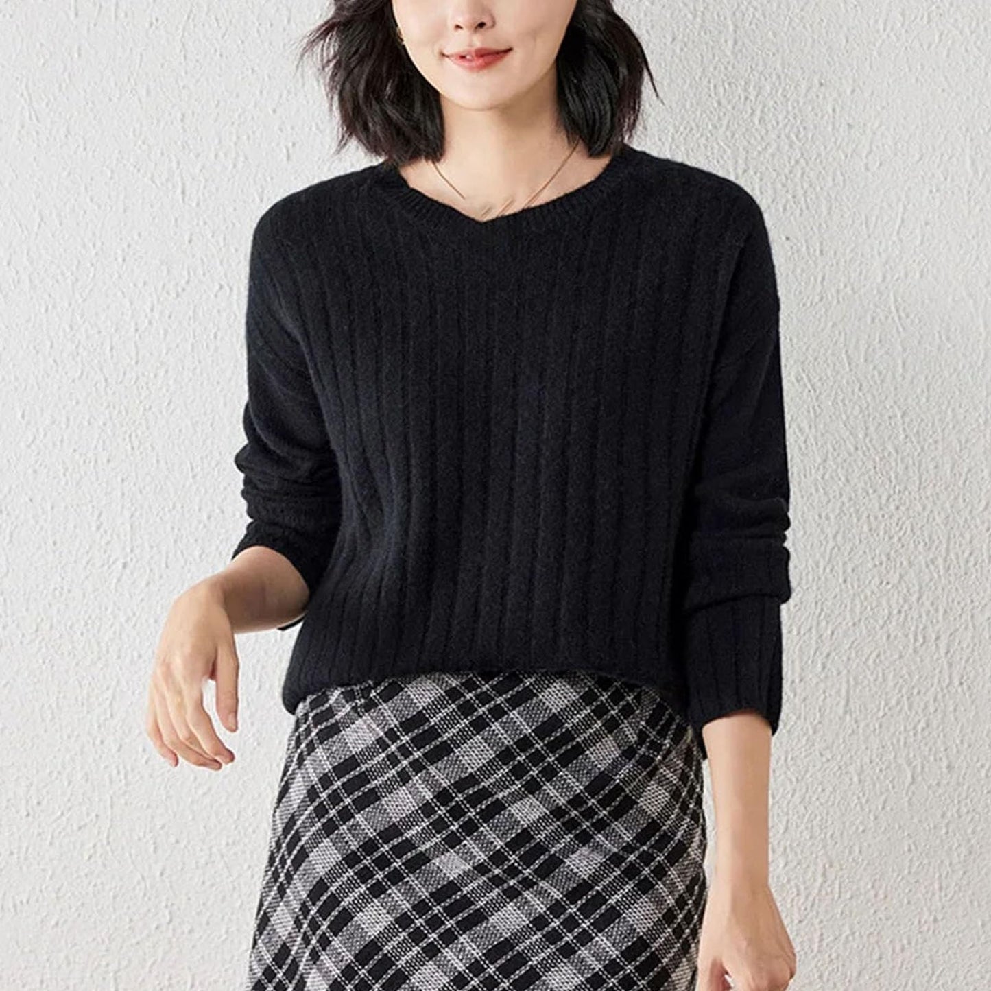 Women's Cashmere O-Neck Striped Sweater