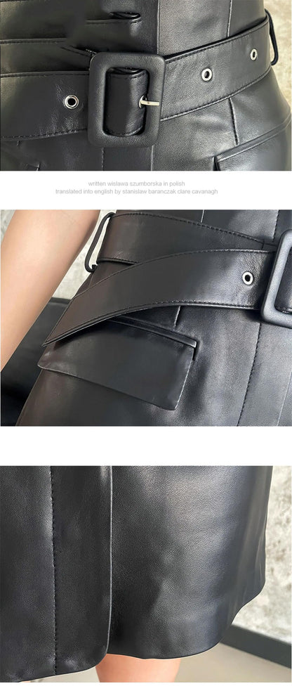 Women's High Waist Genuine Leather Mini Skirt